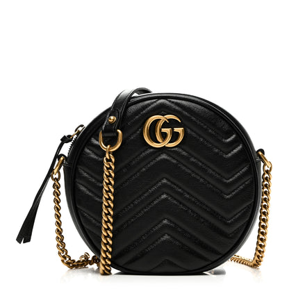 Gucci Azalea Calfskin Matelasse Heart Mini GG Marmont Round Shoulder Bag Black 1 of 10