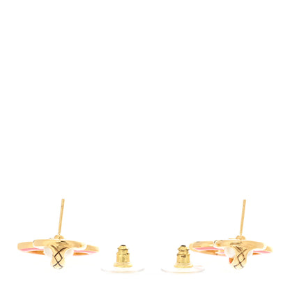 Chanel Metal Enamel Pearl CC Drop Earrings Gold Pink 3 of 5