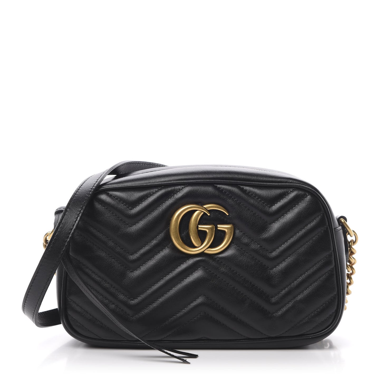 Calfskin Matelasse Small GG Marmont Chain Shoulder Bag Black