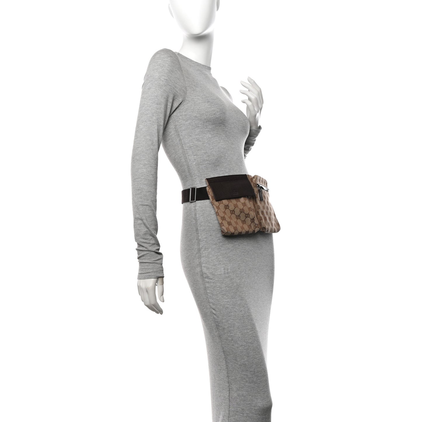 GG Monogram Double Pocket Belt Bag Dark Brown