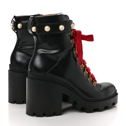 Gucci Magnum Calfskin Pearl Lace Up Combat Ankle Boots 41 Black 4 of 9