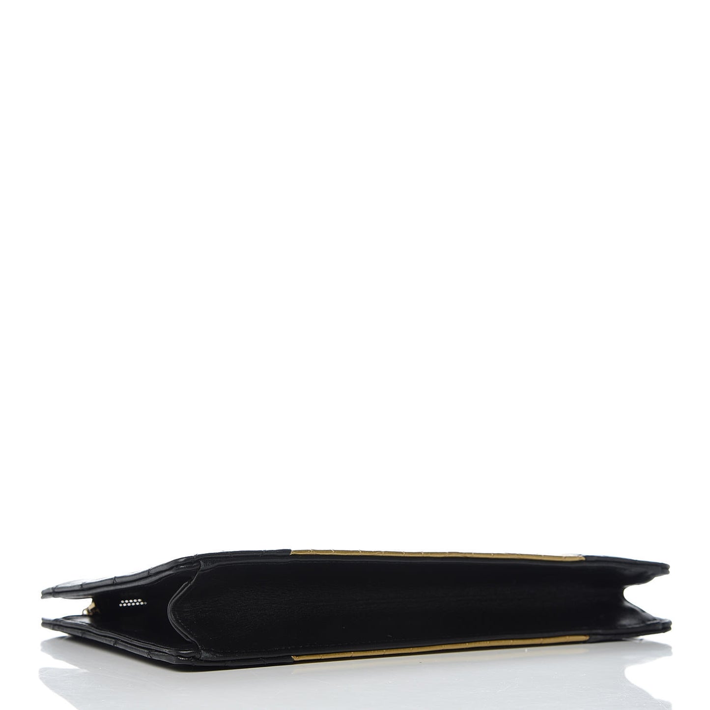 Lambskin Metallic Calfskin Crocodile Embossed Clutch Black Gold