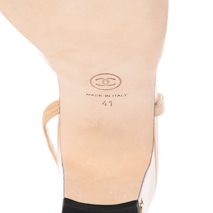 Chanel Goatskin Grosgrain Cap Toe CC Slingback Pumps 41 Beige Black 6 of 9