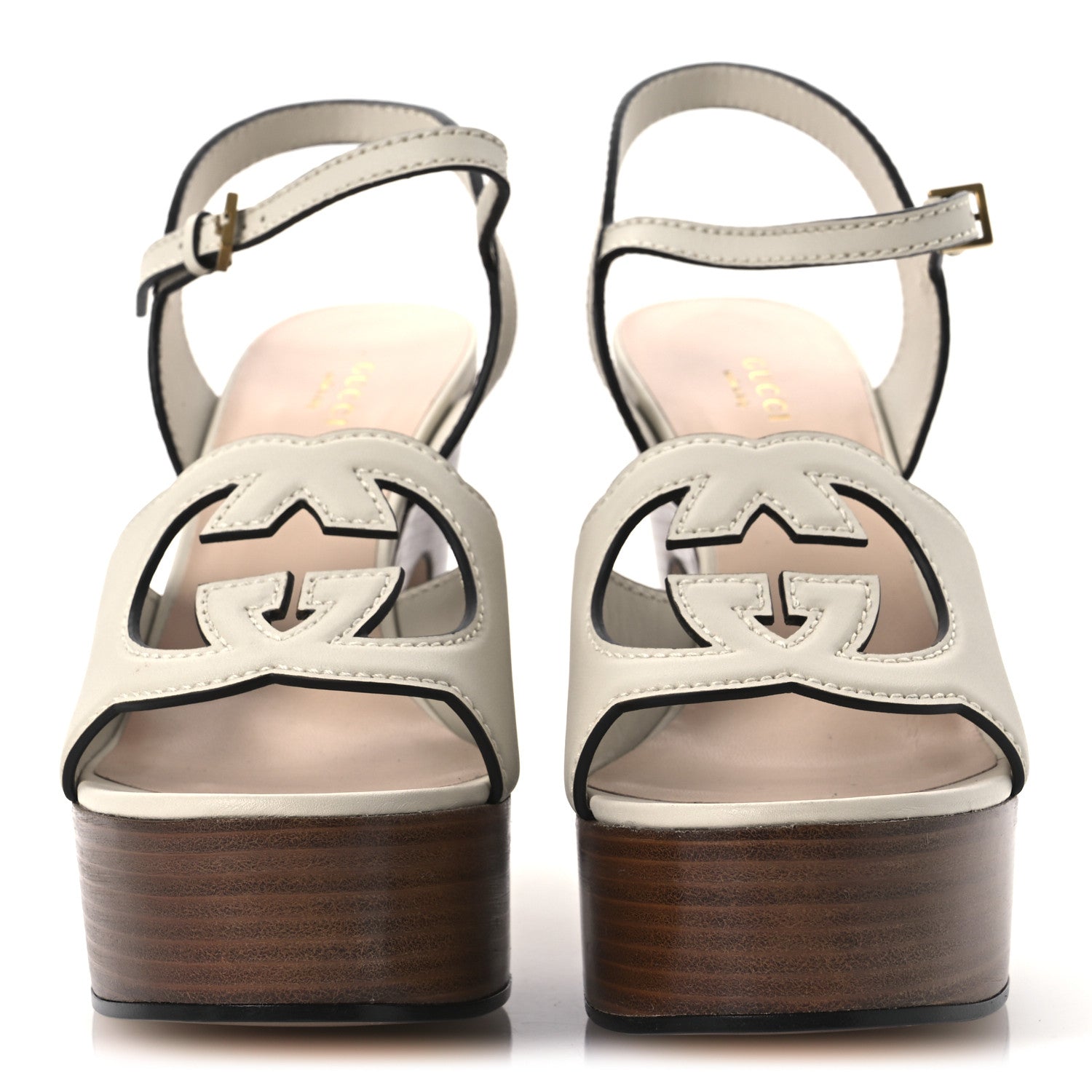 Gucci Cosmos Softy Calfskin Wooden Interlocking G Cut-Out 30/120mm Platform Sandals 40 Mystic White 3 of 12