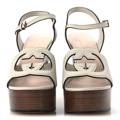 Gucci Cosmos Softy Calfskin Wooden Interlocking G Cut-Out 30/120mm Platform Sandals 40 Mystic White 3 of 12