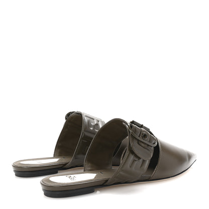 Fendi Vitello FF Embossed Buckle Flat Mules 37 Wood 5 of 9