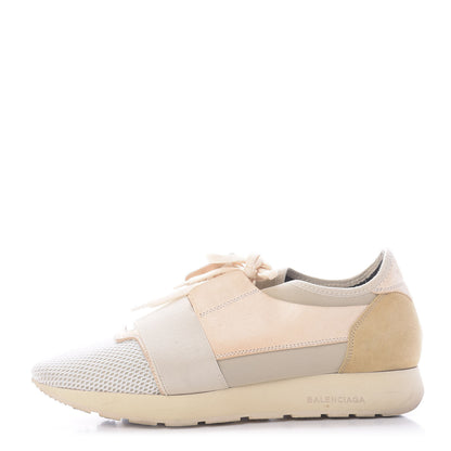 Balenciaga Calfskin Neoprene Mesh Womens Race Runner Sneakers 41 Beige Grey 1 of 10