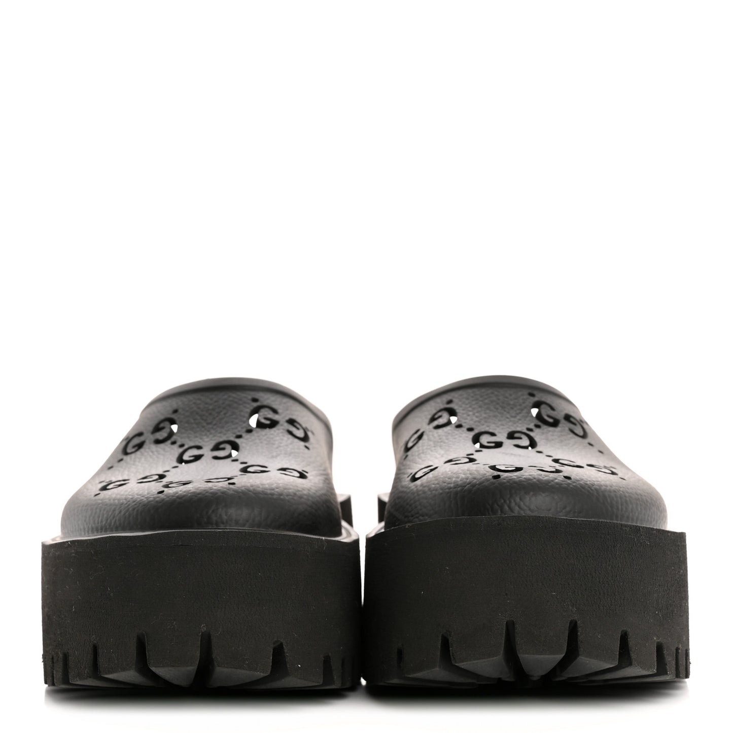 Rubber GG Monogram Perforated Elea Platform 55mm Lug Sole Sandals 36 Black