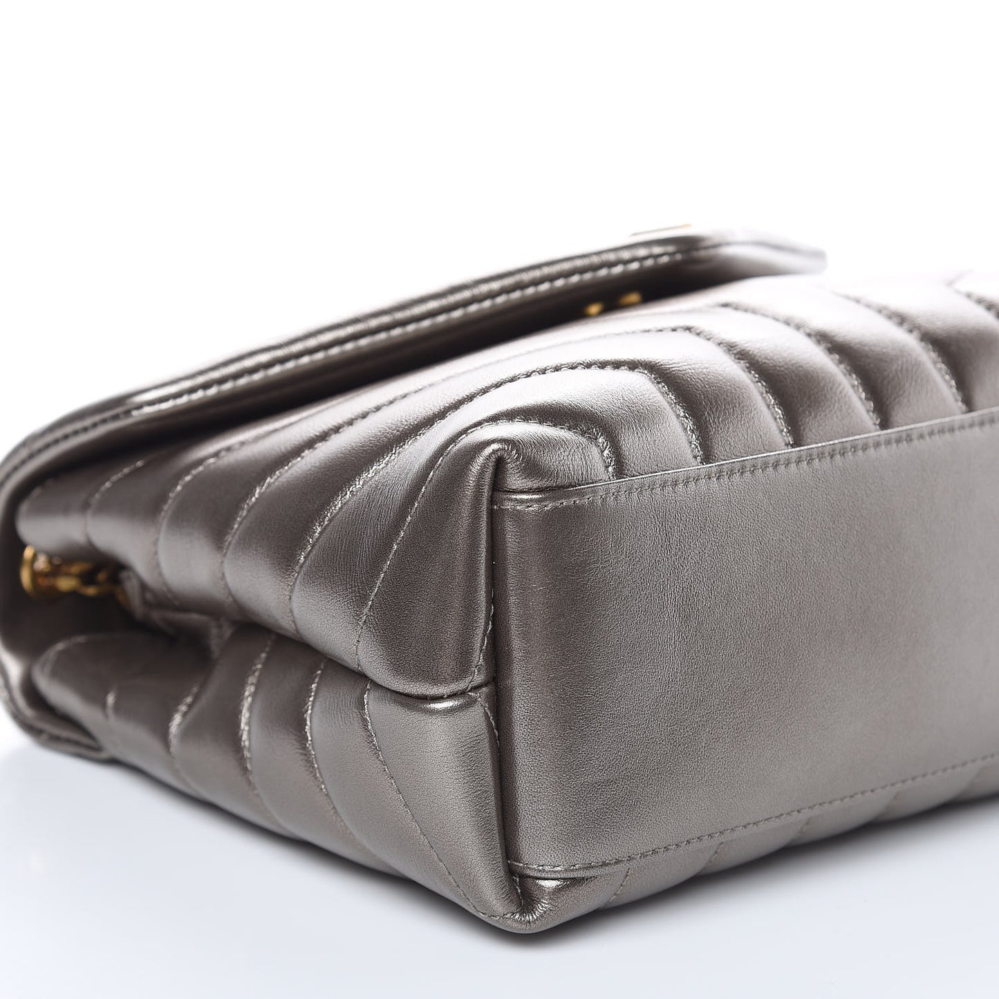 Metallic Calfskin Y Quilted Monogram Small Loulou Chain Satchel Brown Metallic