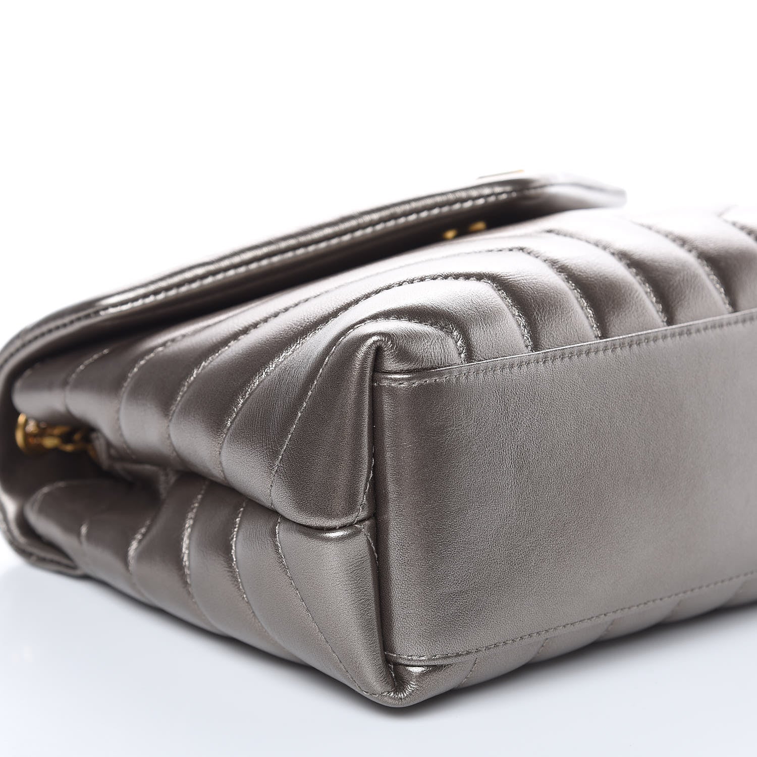 Saint Laurent Metallic Calfskin Y Quilted Monogram Small Loulou Chain Satchel Brown Metallic 8 of 9