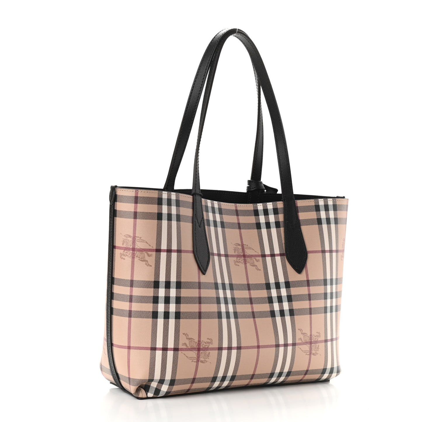 Grainy Calfskin Haymarket Check Small Reversible Tote Black