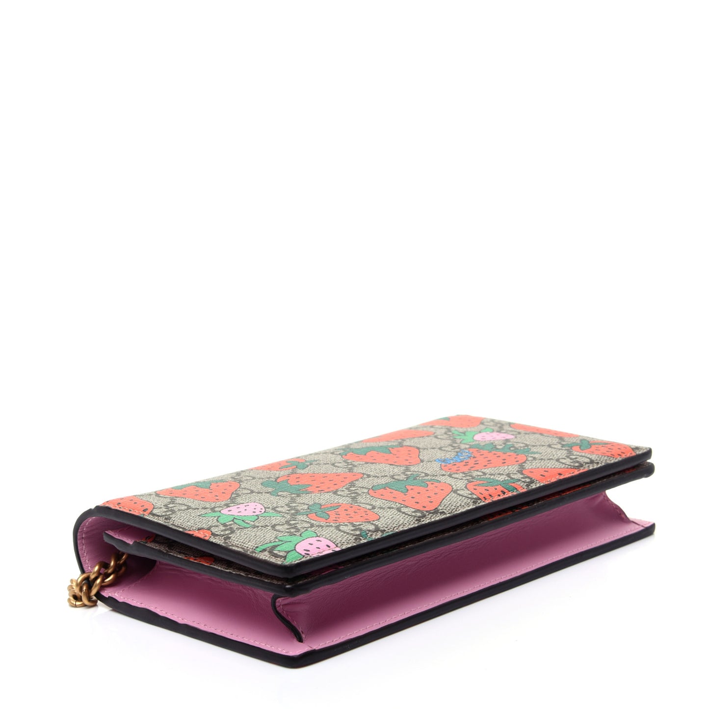 GG Supreme Monogram Strawberry Chain Wallet