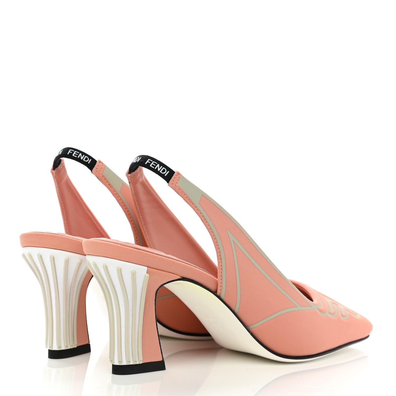 Fendi Stretch Fabric FFreedom Decollette Slingback Pumps 36 Angora Frosty Red Black White 4 of 8