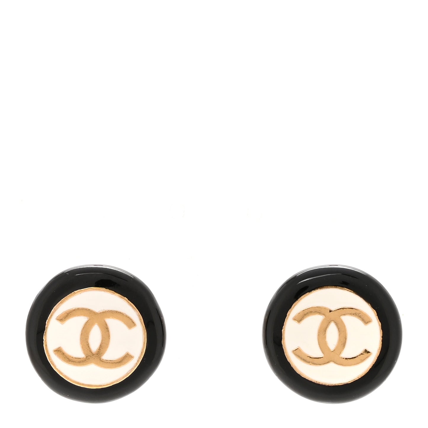 Enamel CC Stud Earrings Gold Black White