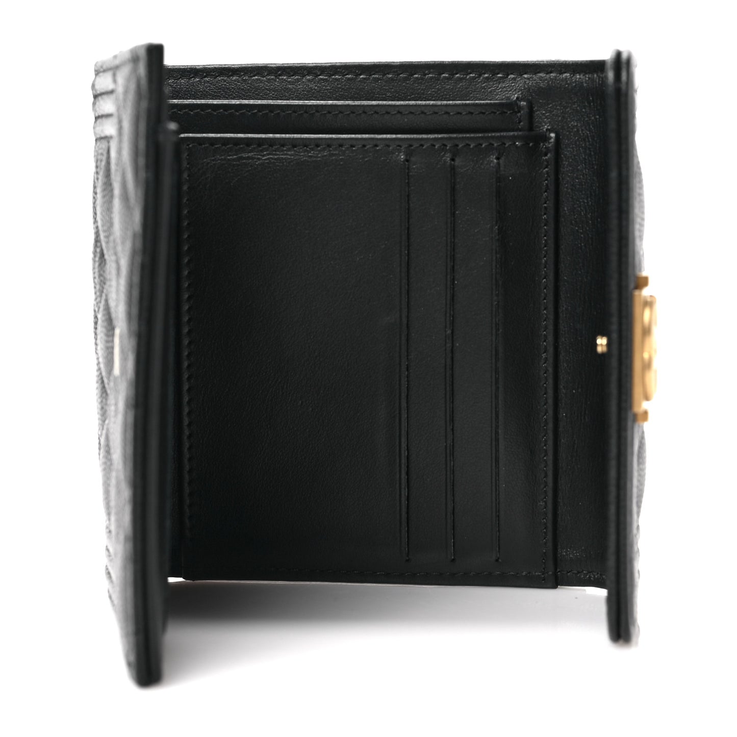 Caviar Quilted Compact Boy Wallet Black