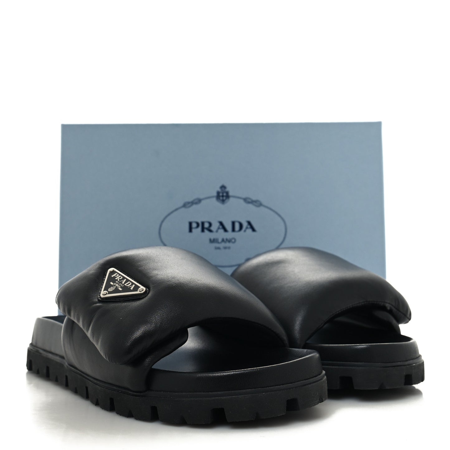 Nappa Soft Padded Triangle Slide Sandals 39.5 Black