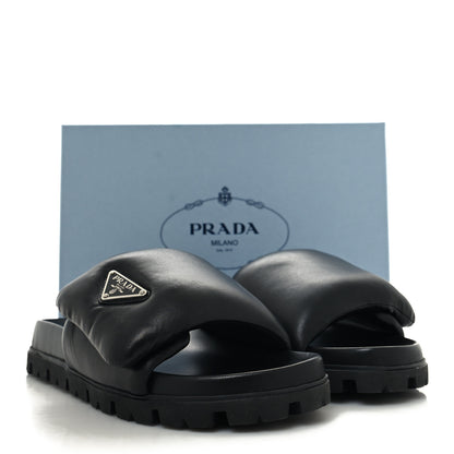 Prada Nappa Soft Padded Triangle Slide Sandals 39.5 Black 9 of 9