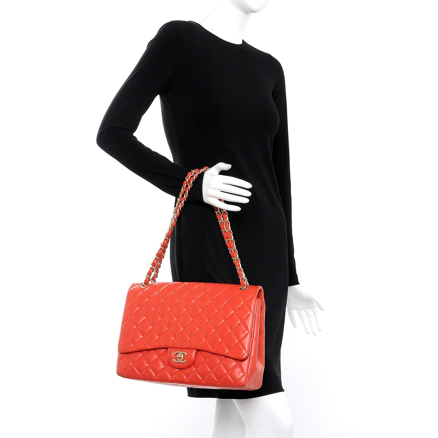 Lambskin Quilted Maxi Single Flap Light Red