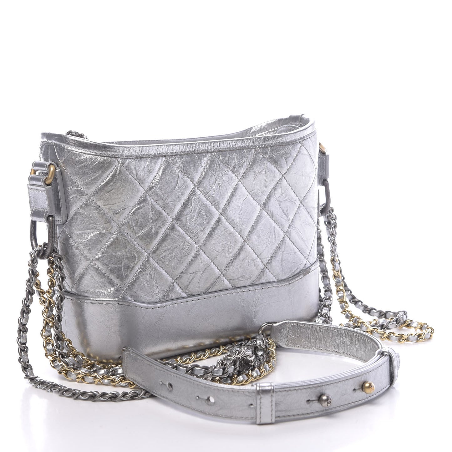 Metallic Aged Calfskin Quilted Small Gabrielle Hobo Silver