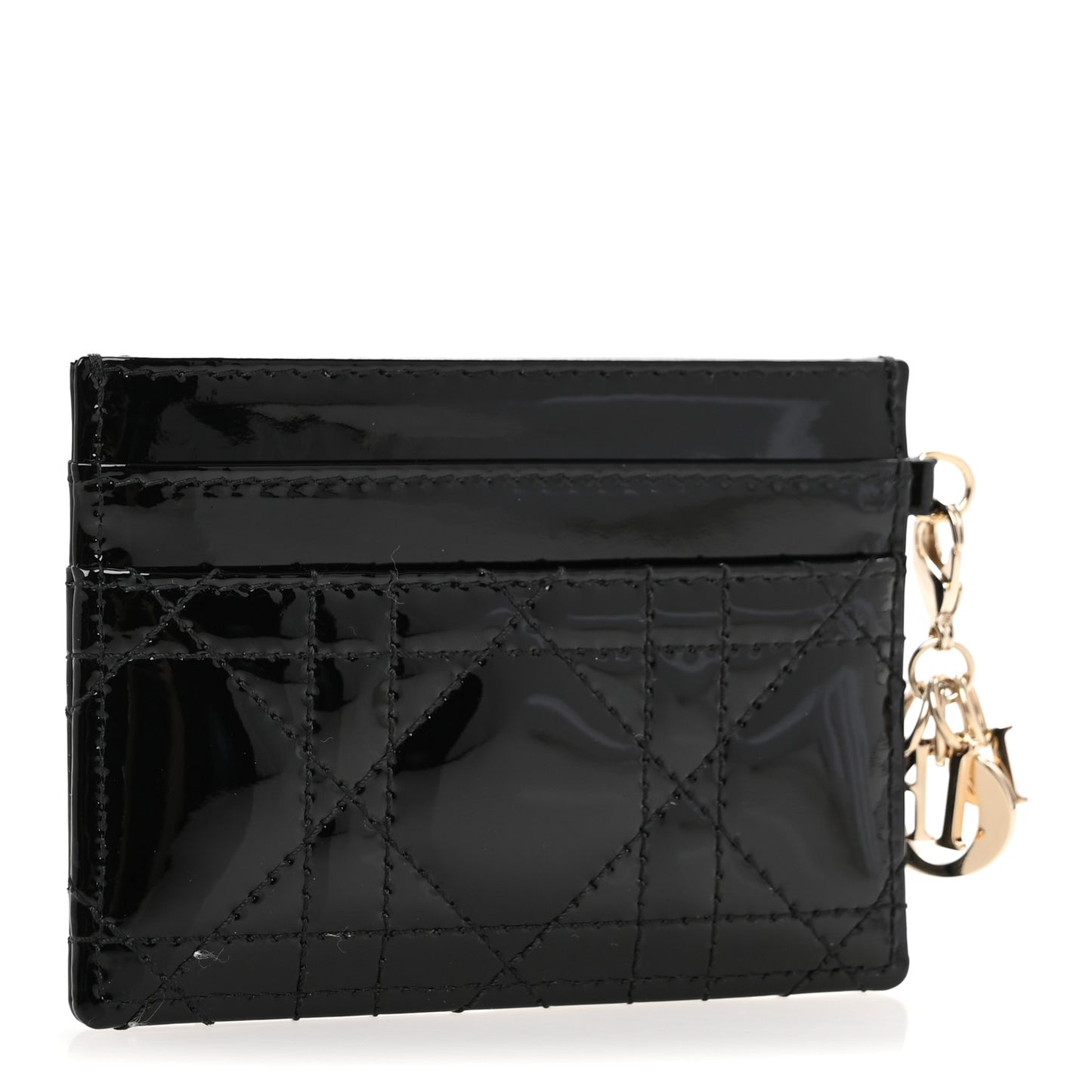 Patent Cannage Lady Dior Card Holder Black