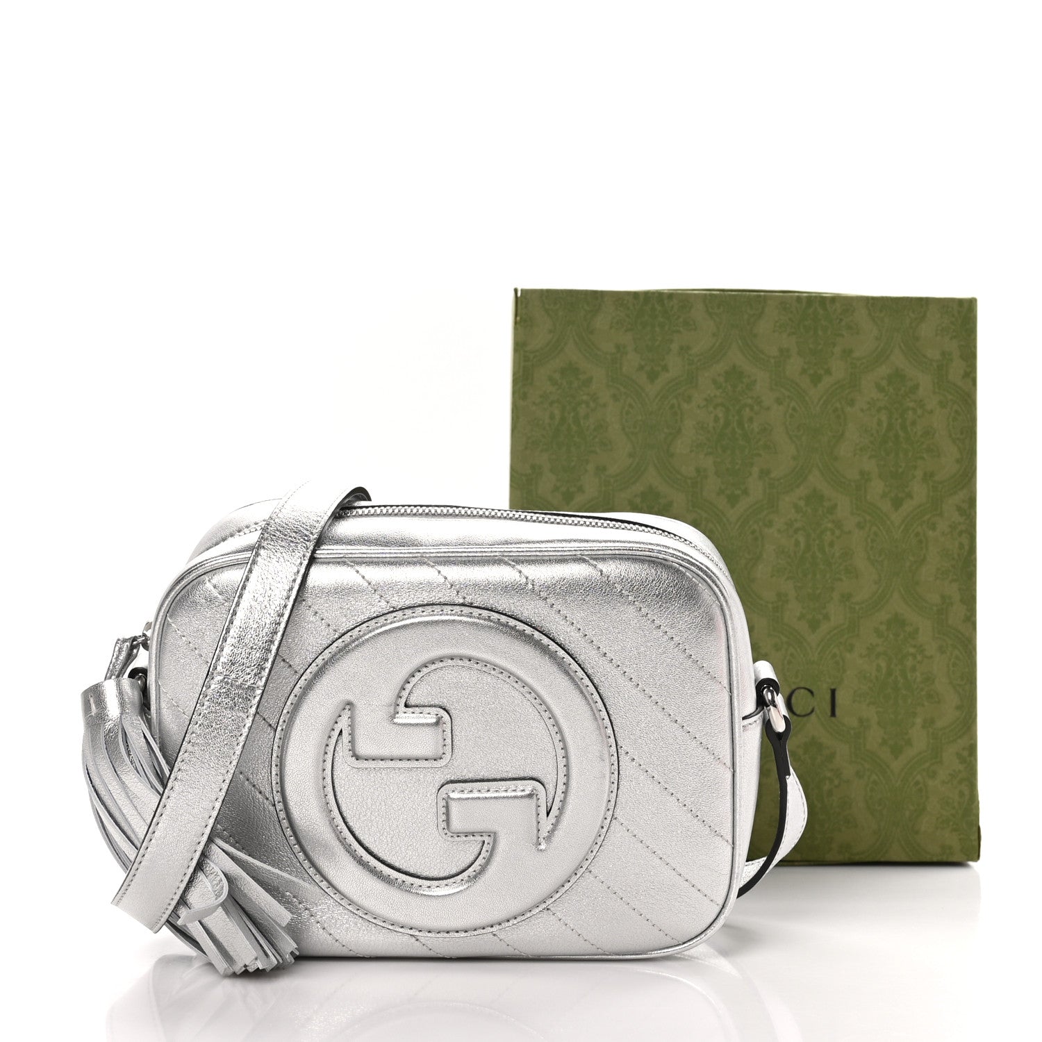 Gucci Metallic Sakai Be Green Calfskin Diagonal Stitched Small Blondie Shoulder Bag Silver 11 of 11