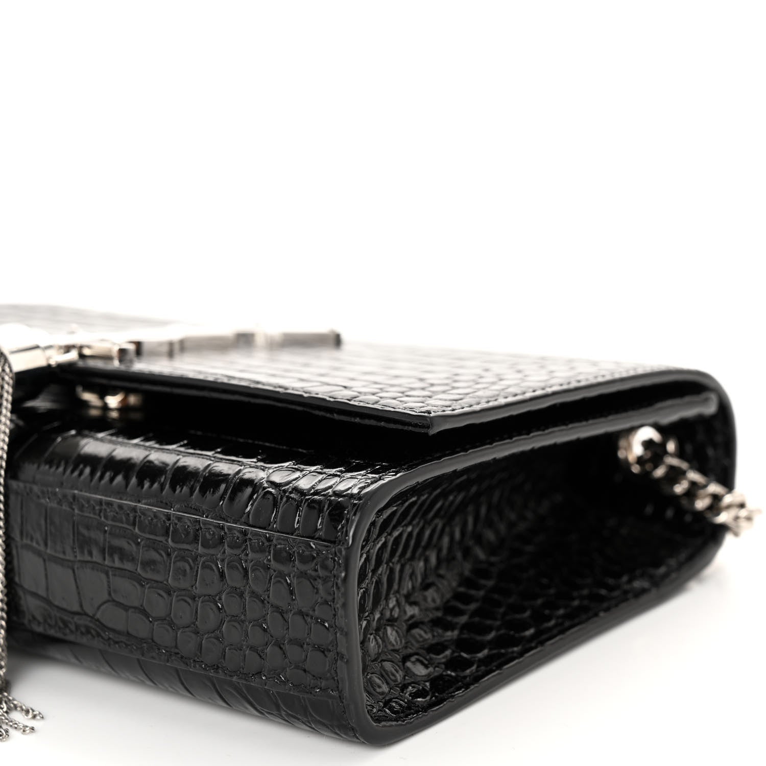 Saint Laurent Calfskin Crocodile Embossed Small Classic Monogram Kate Tassel Satchel Black 10 of 10
