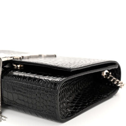 Saint Laurent Calfskin Crocodile Embossed Small Classic Monogram Kate Tassel Satchel Black 10 of 10