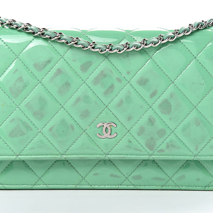 Chanel Patent Quilted Wallet On Chain WOC Green 11 of 18