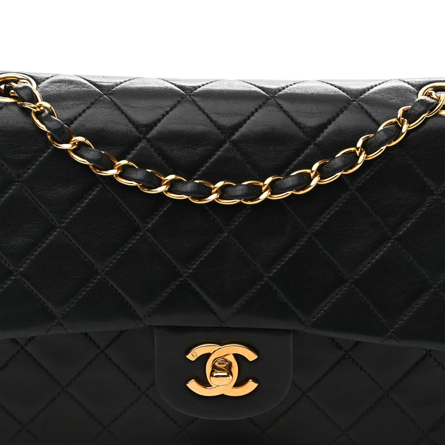 Lambskin Quilted Medium Double Flap Black