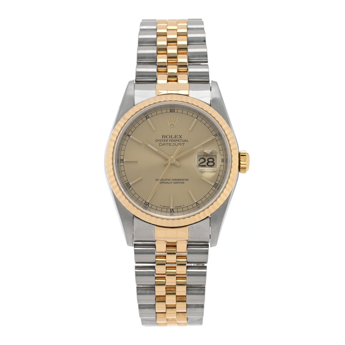 Stainless Steel 18K Yellow Gold 36mm Oyster Perpetual Datejust Watch Champagne 16233