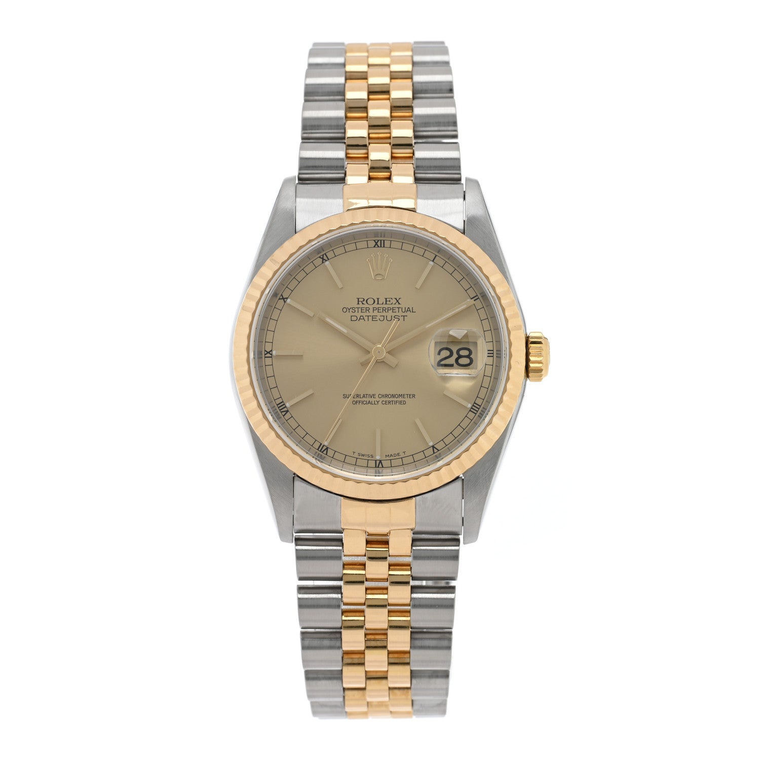 Rolex Stainless Steel 18K Yellow Gold 36mm Oyster Perpetual Datejust Watch Champagne 16233 1 of 4