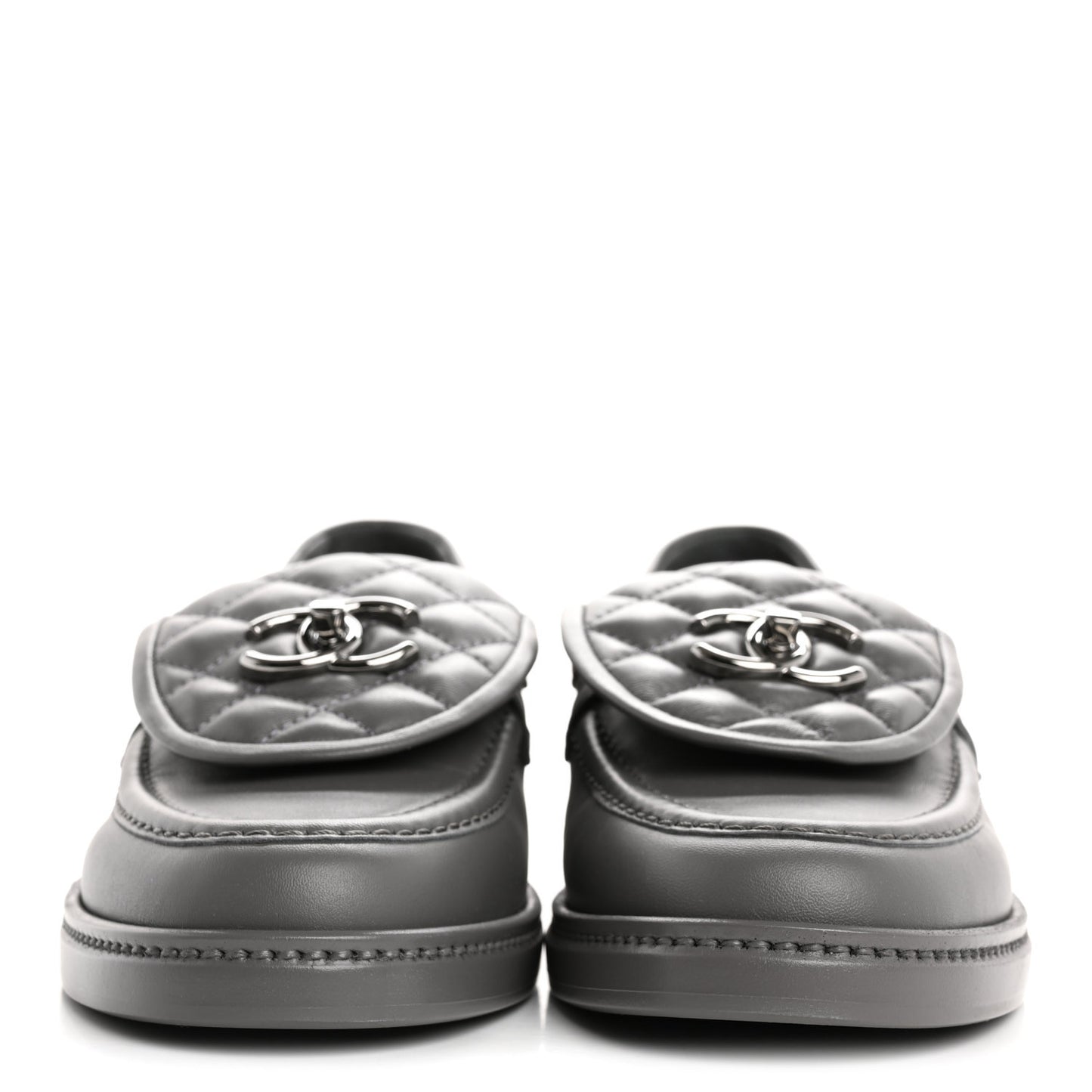 Lambskin Quilted CC Turnlock Loafers 38 Dark Grey