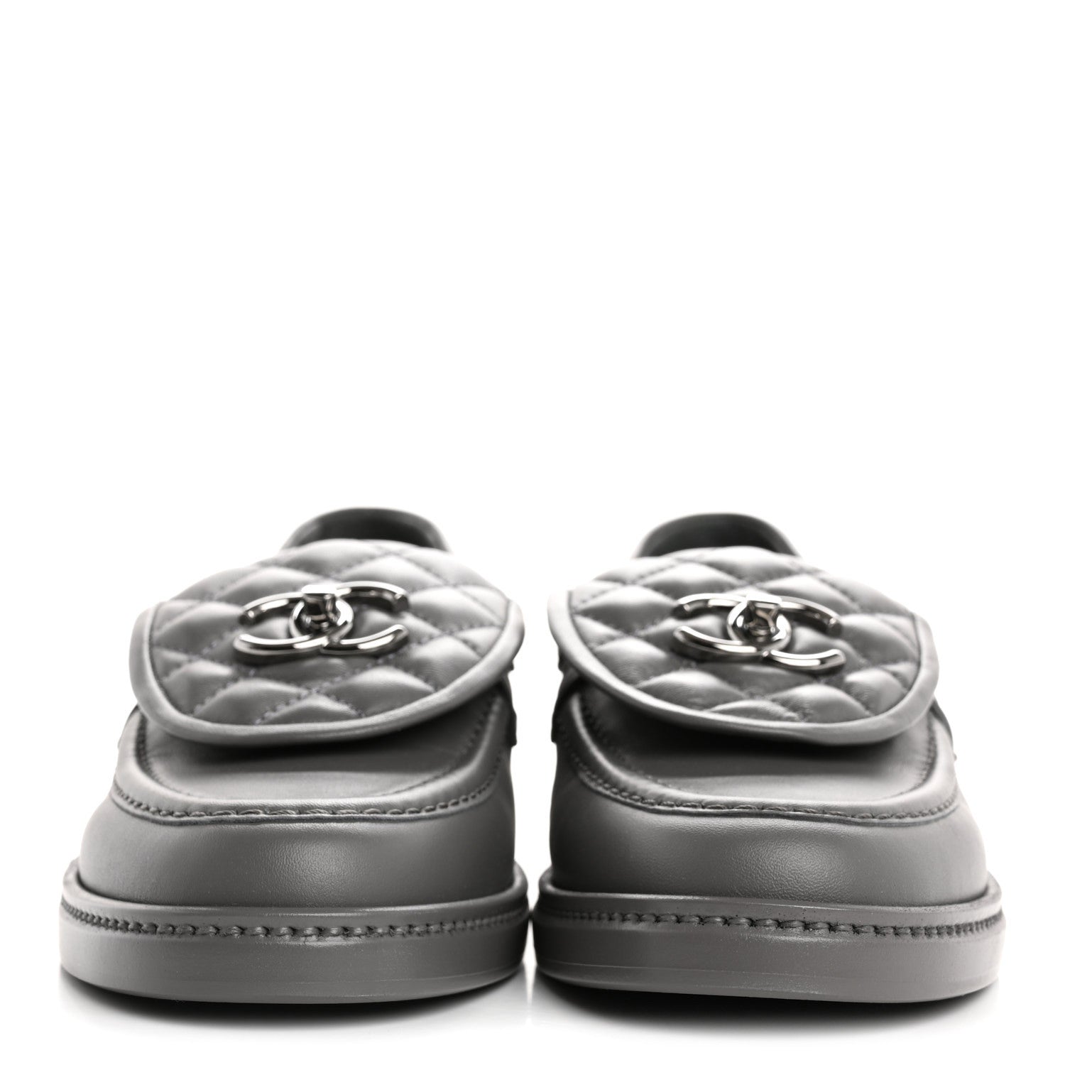 Chanel Lambskin Quilted CC Turnlock Loafers 38 Dark Grey 3 of 9