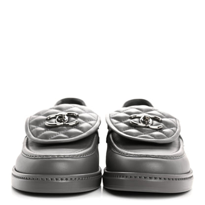 Chanel Lambskin Quilted CC Turnlock Loafers 38 Dark Grey 3 of 9