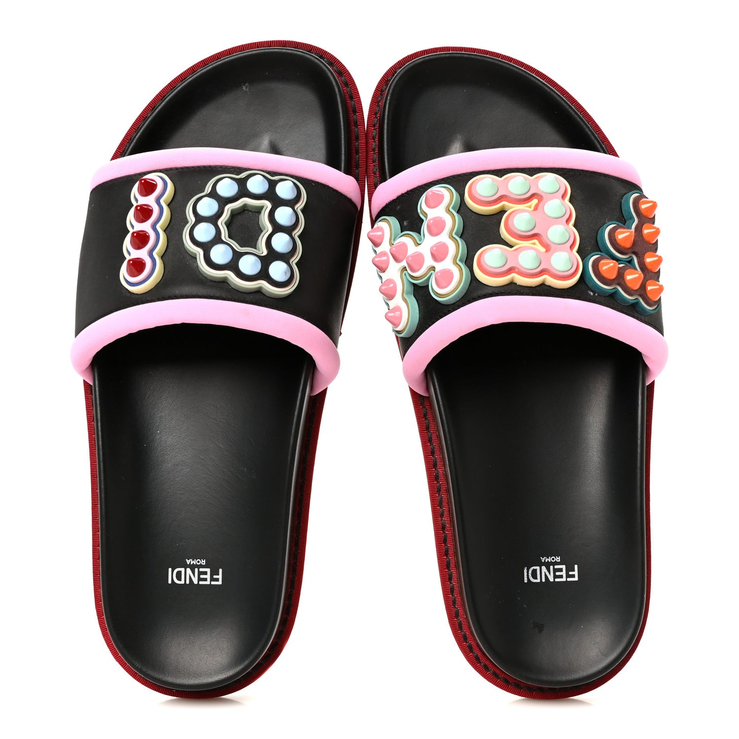 Vitello Studded Fun Fair Slide Sandals 38 Black Multicolor