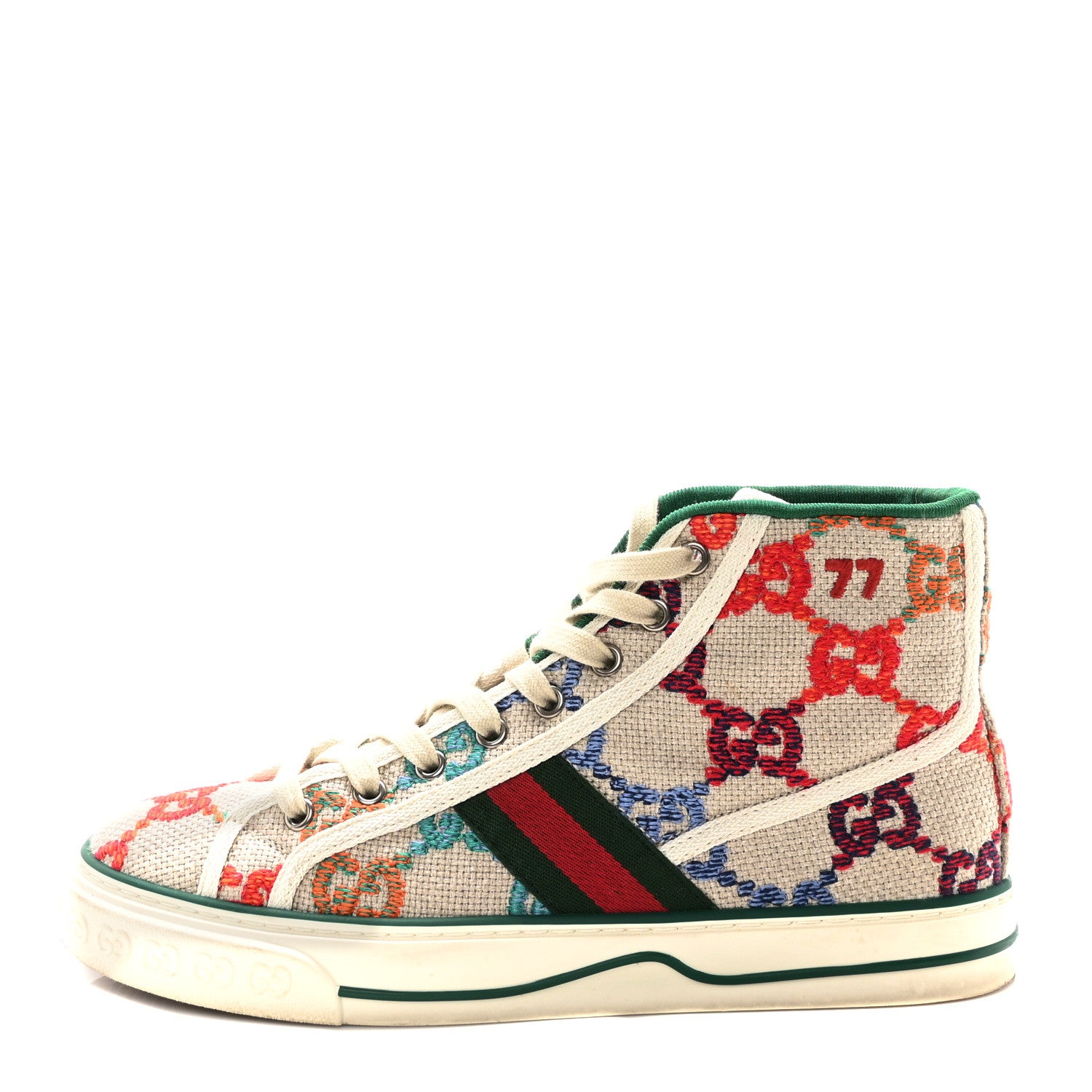 Gucci Linen Psychedelic Mini GG Monogram 1977 Tennis High Top Womens Sneakers 39 Multicolor Mystic White 1 of 9