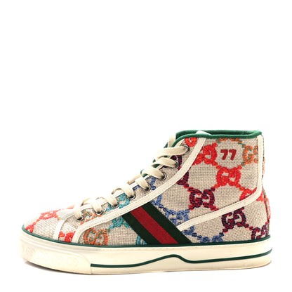 Gucci Linen Psychedelic Mini GG Monogram 1977 Tennis High Top Womens Sneakers 39 Multicolor Mystic White 1 of 9