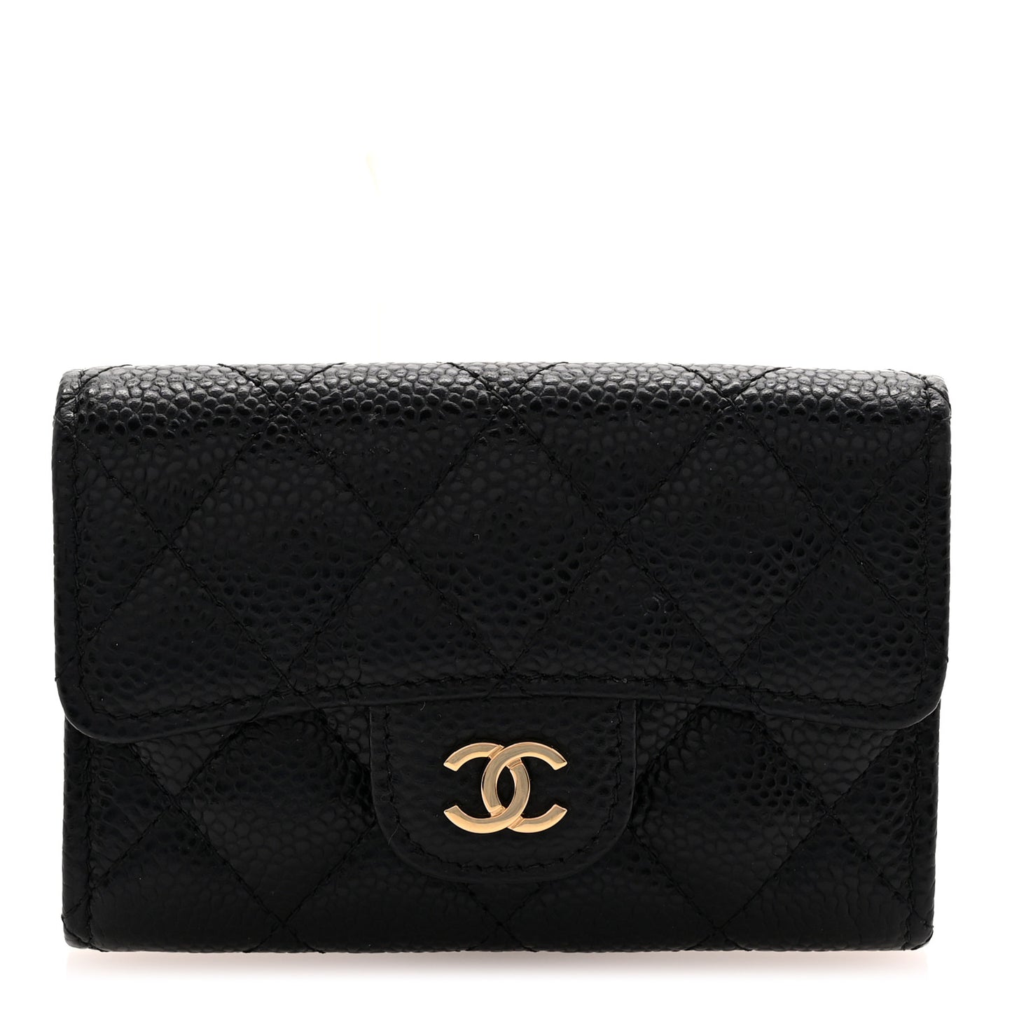 Caviar Quilted Flap Card Holder Wallet Black