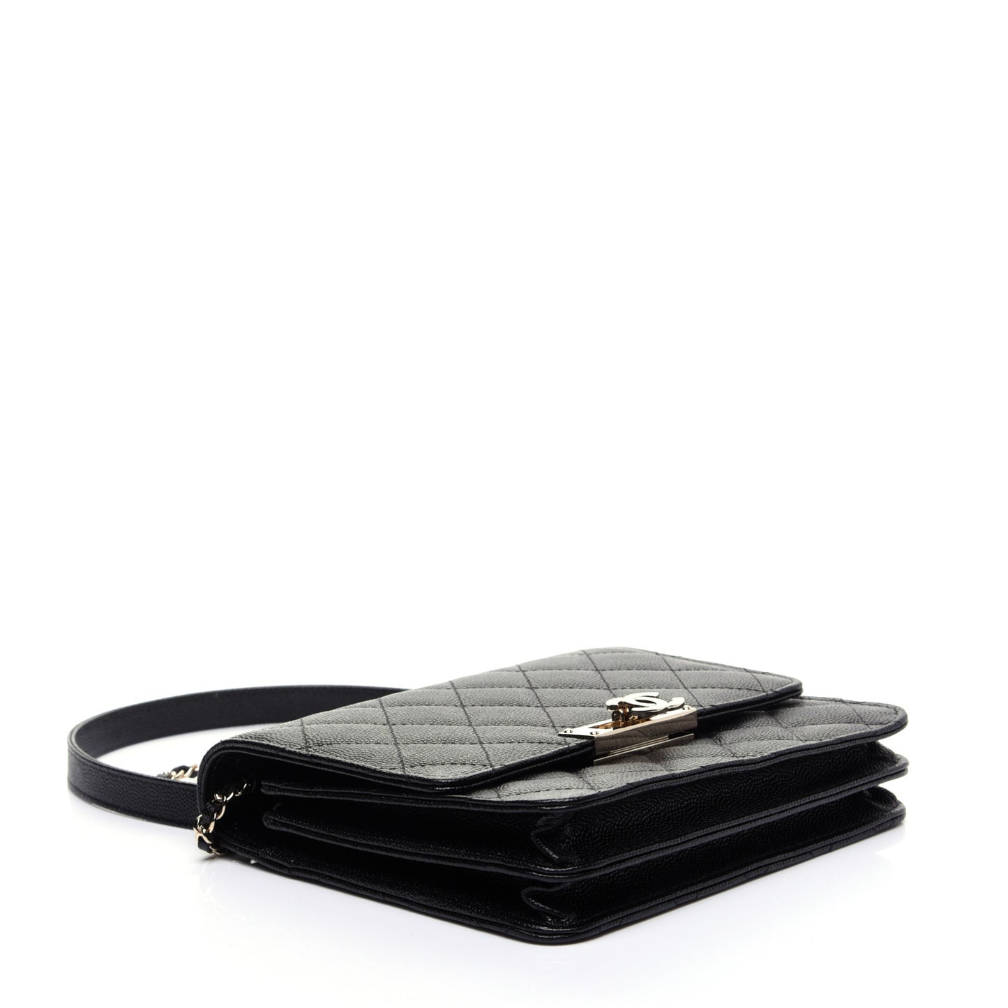 Caviar Quilted Golden Class Wallet On Chain WOC Black
