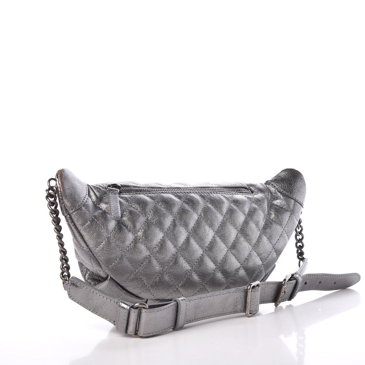 Metallic Goatskin Quilted Banane Waist Bag Fanny Pack Silver