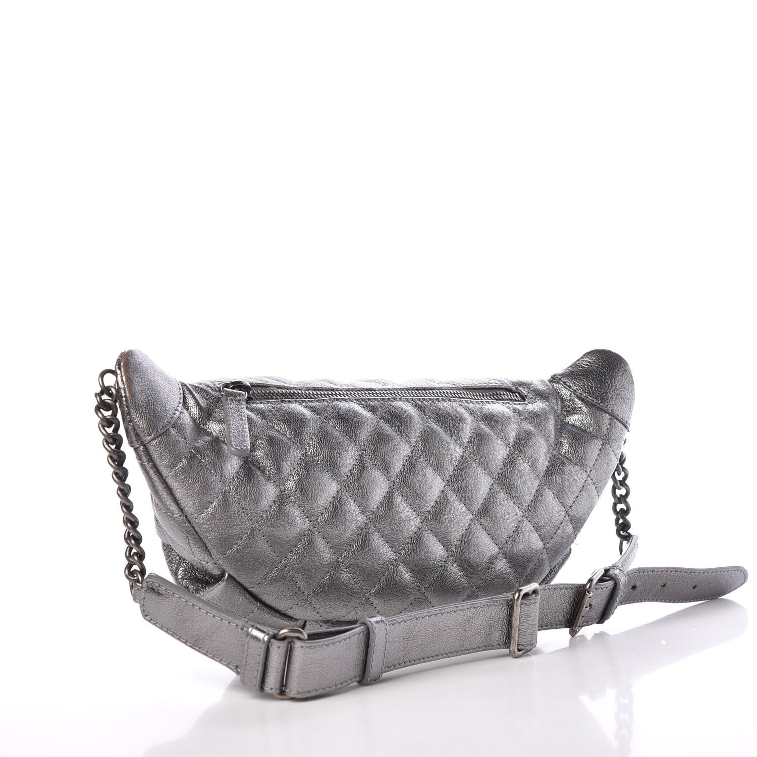 Chanel Metallic Goatskin Quilted Banane Waist Bag Fanny Pack Silver 3 of 8