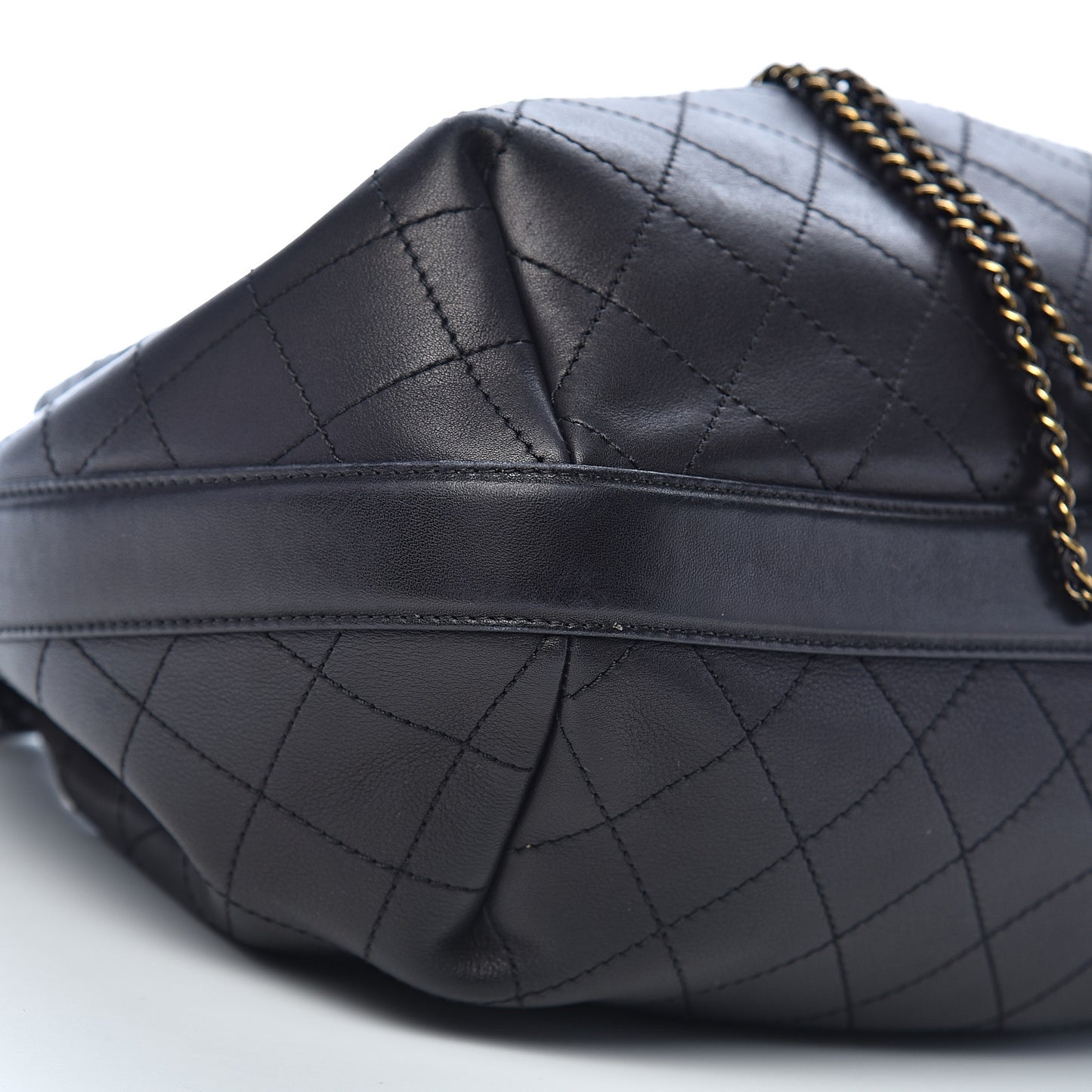 Calfskin Stitched Medium Drawstring CC Bag Black