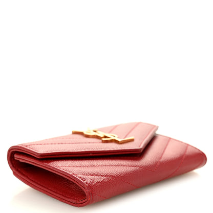 Saint Laurent Grain De Poudre Matelasse Chevron Small Monogram Envelope Wallet Opyum Red 4 of 9
