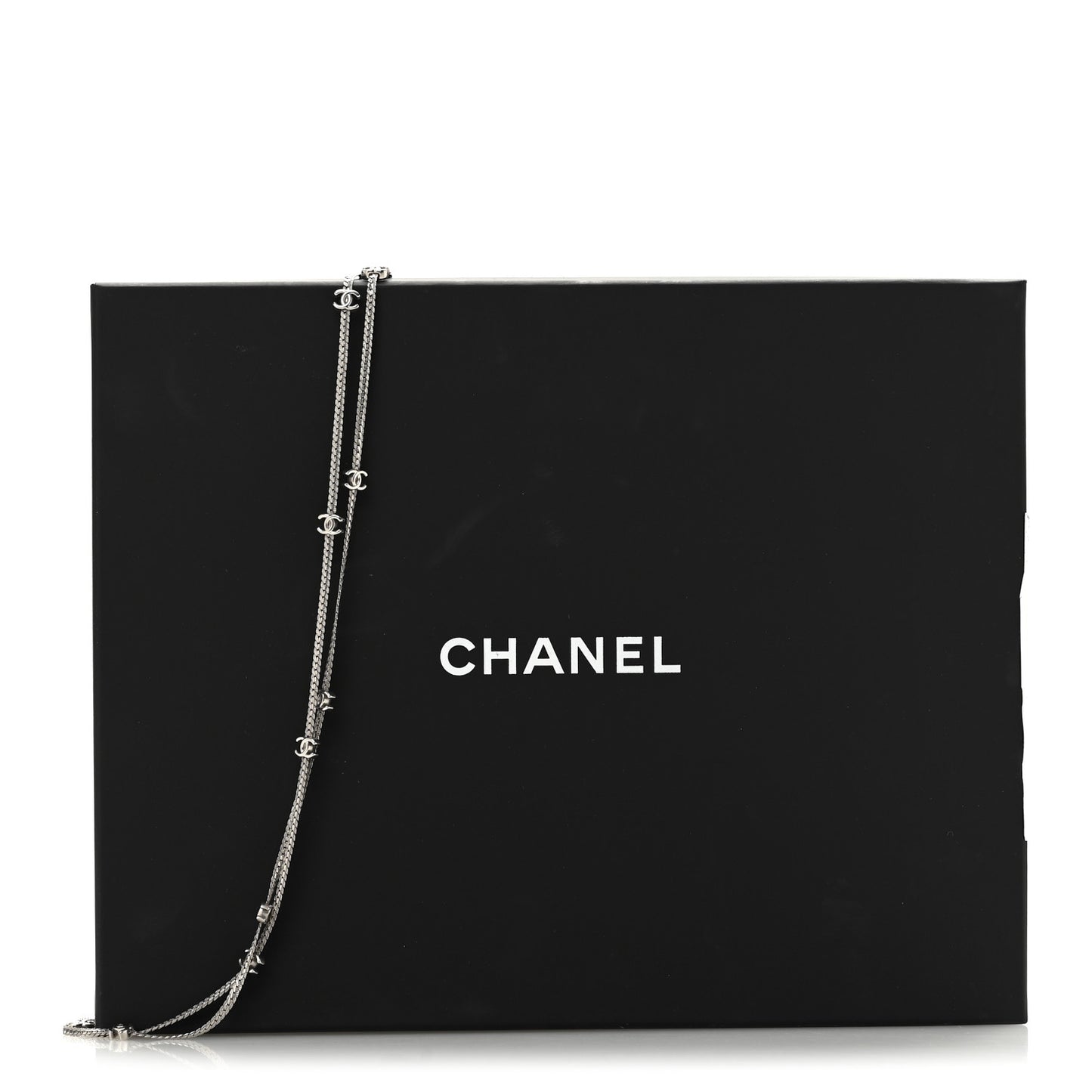 Metal CC Long Chain Necklace Silver