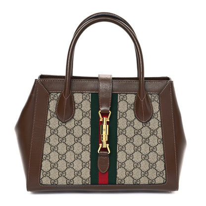 Gucci GG Supreme Monogram Azalea Calfskin Web Medium Jackie 1961 Tote Beige Ebony Brown Sugar 1 of 12