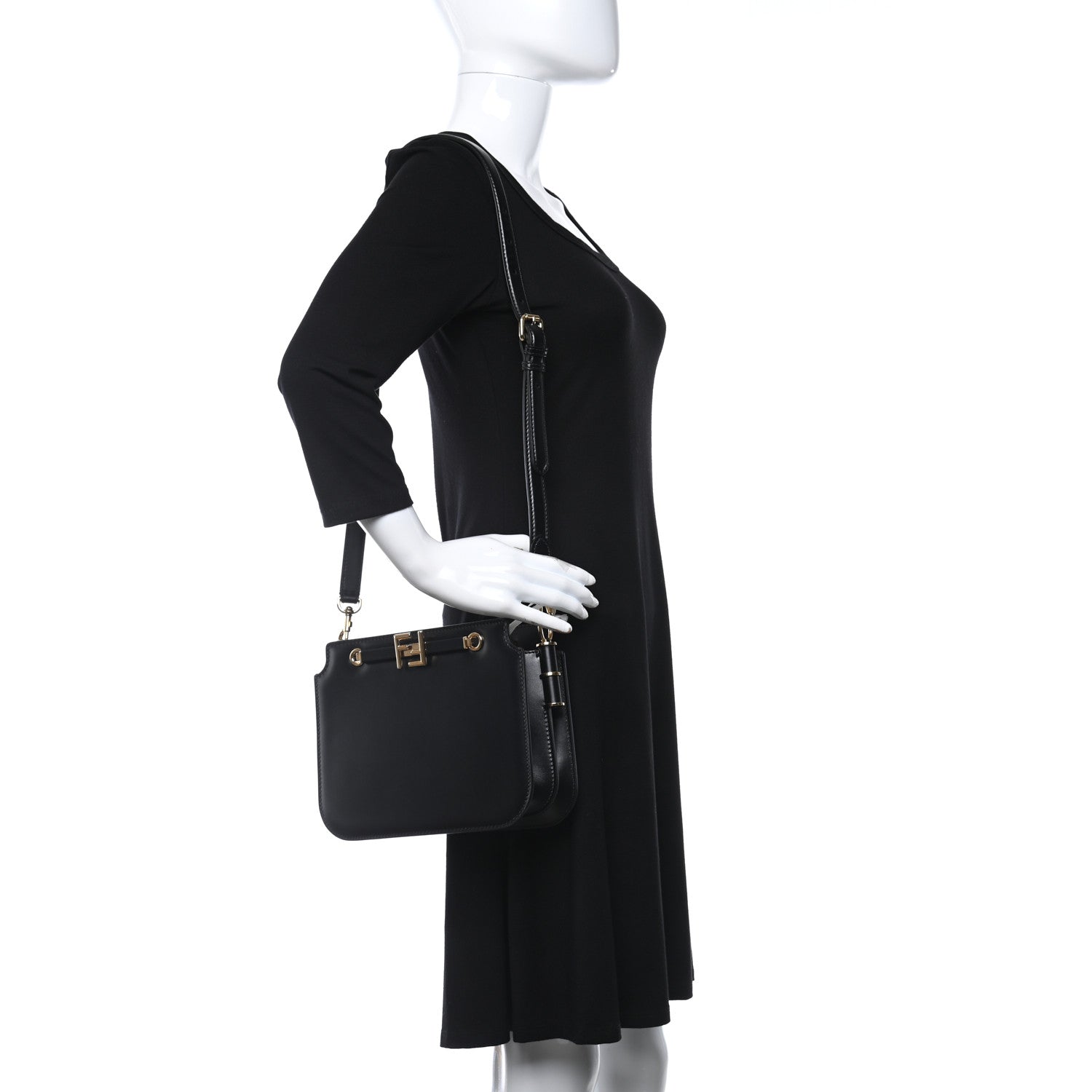Fendi Vitello King Luxor Fendi Touch Shoulder Bag Black 2 of 10