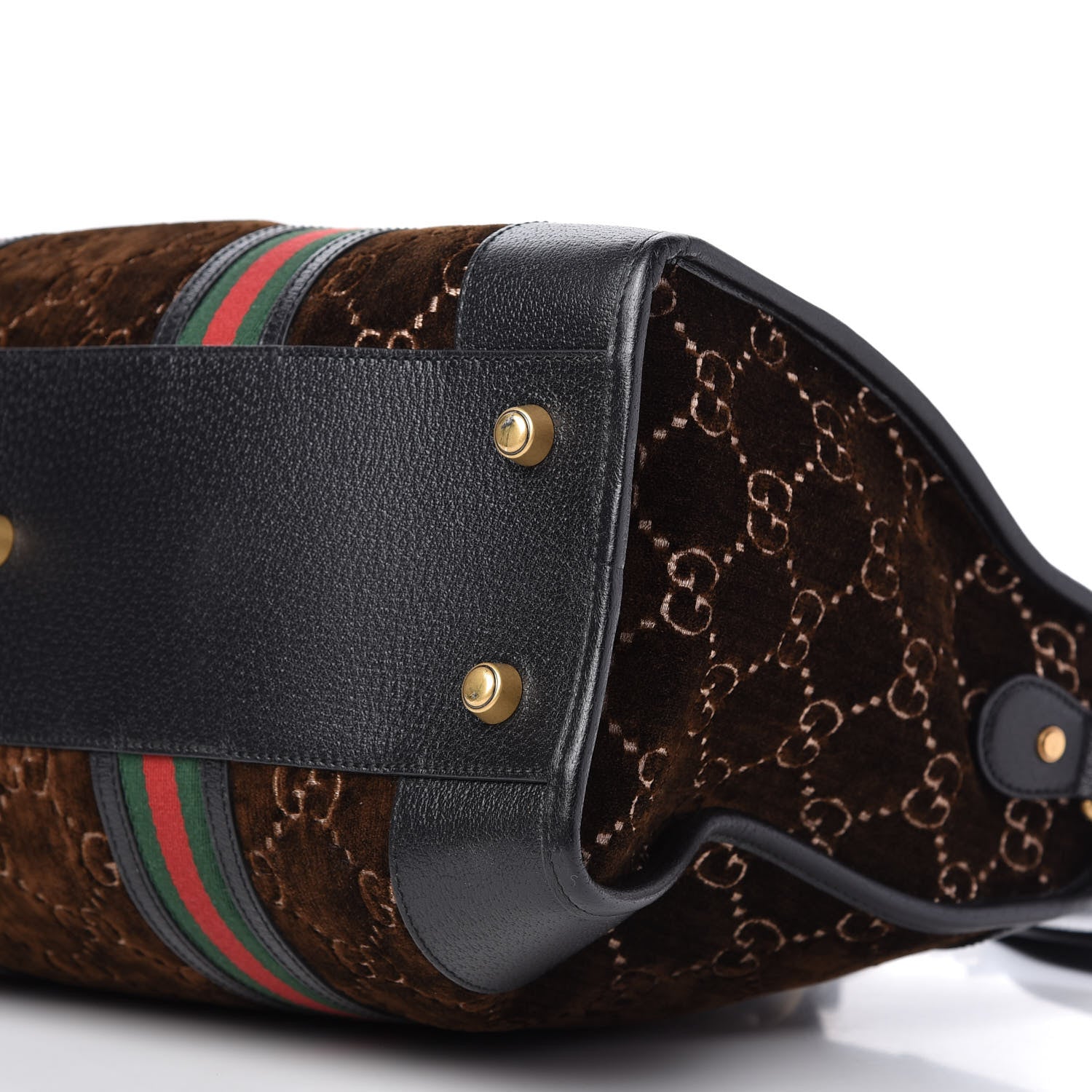 Gucci Velvet GG Monogram Textured Calfskin Web Medium Duffle Bag Brown Black 7 of 11