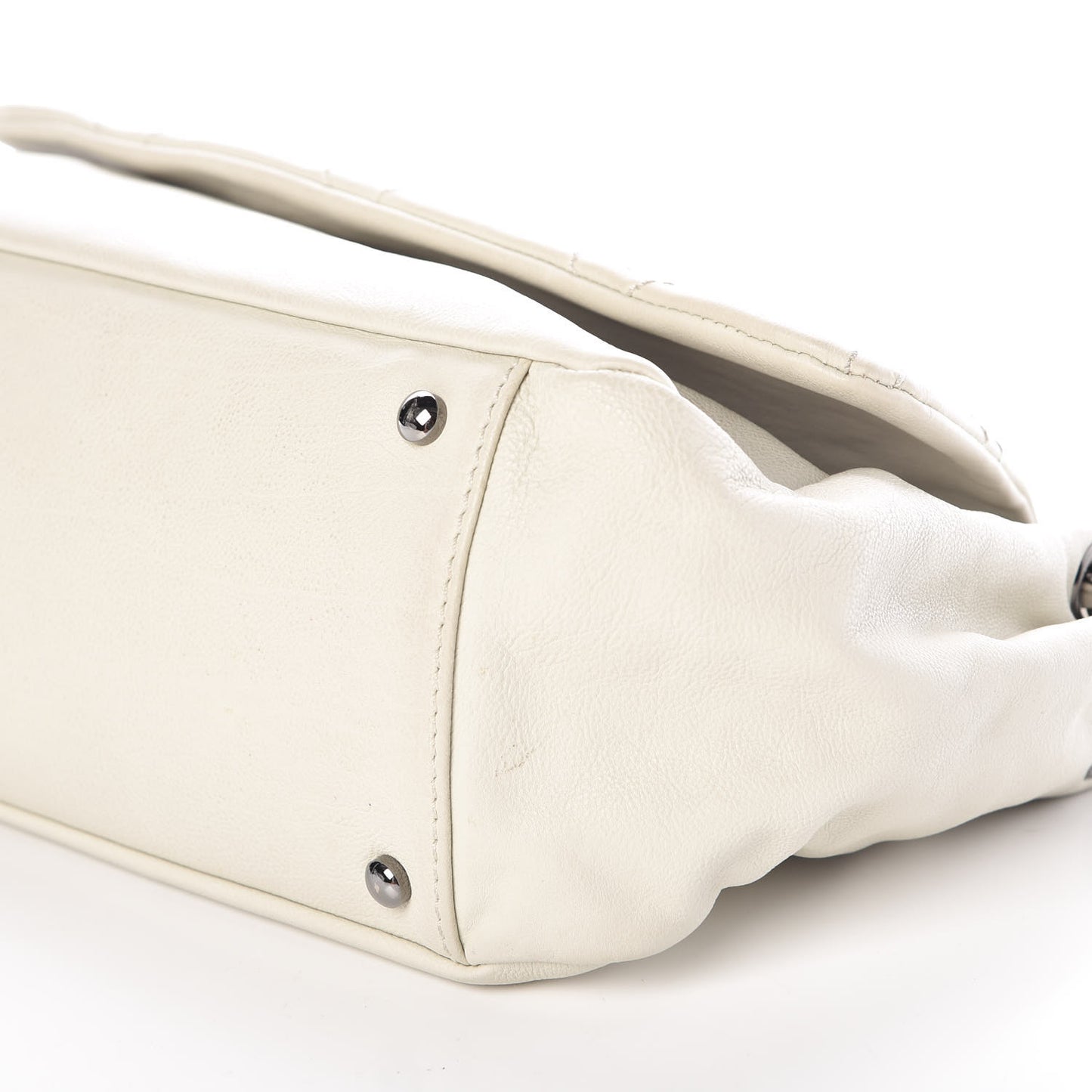 Calfskin Diamond Stitch Accordion Flap White