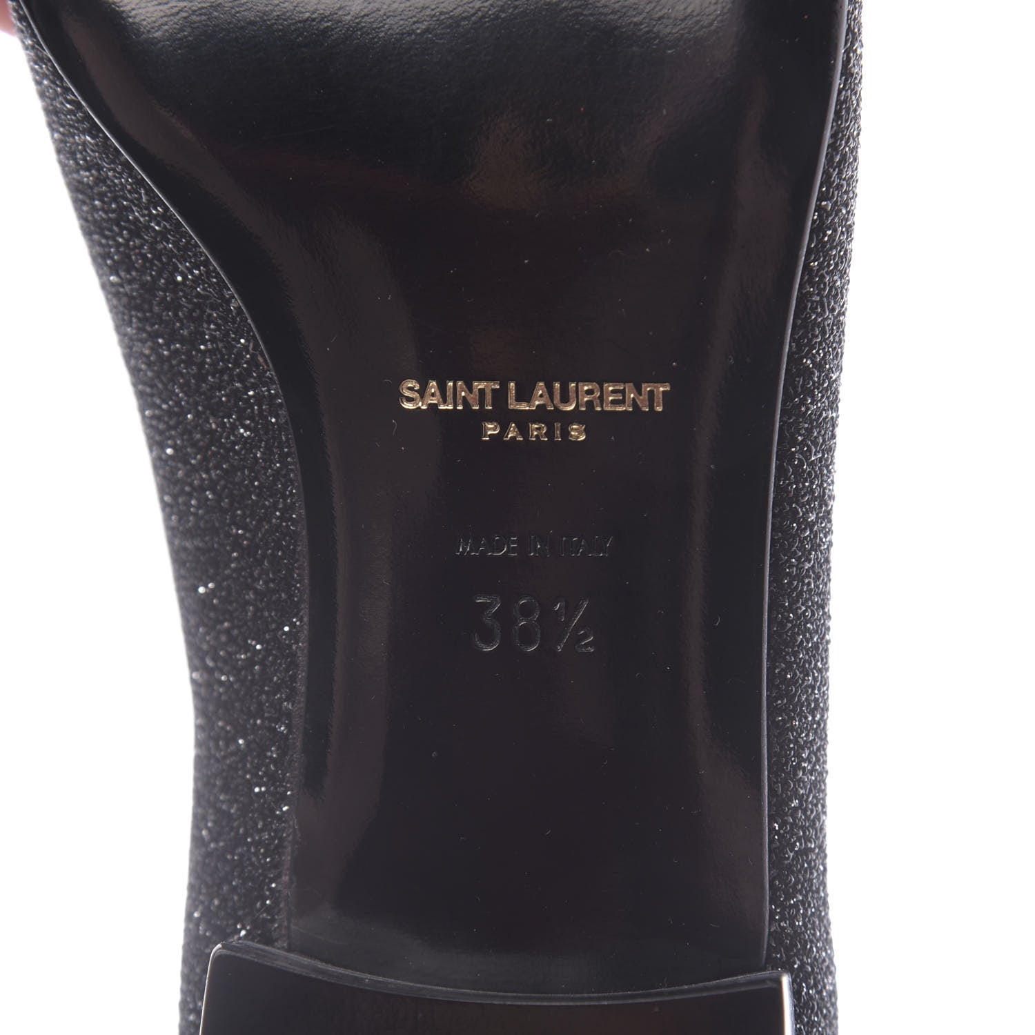 Saint Laurent Metallic Calfskin Smoking Slipper Flat Loafers 38.5 Black Glitter 8 of 8