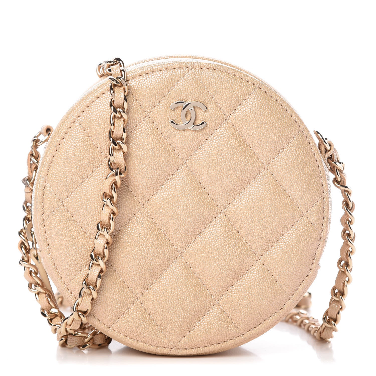 Chanel Iridescent Caviar Quilted Round Clutch With Chain Beige 1 of 8